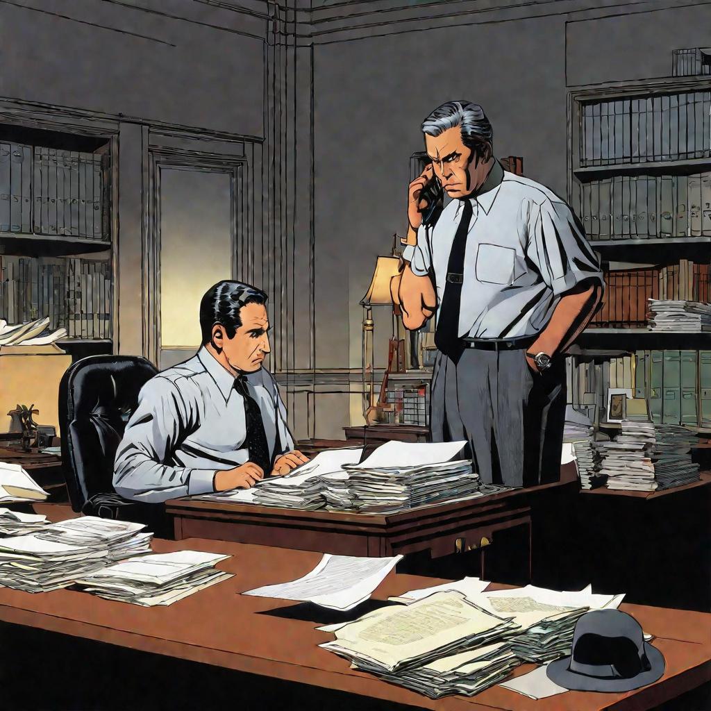 Офис, два мужчины смотрят на молодого человека сидящего за столом