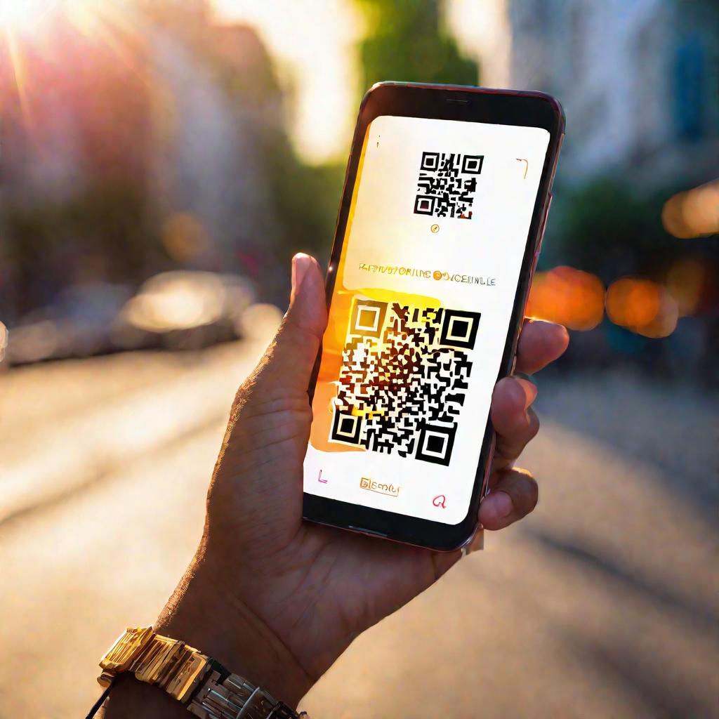 телефон с QR-кодом на фоне улицы