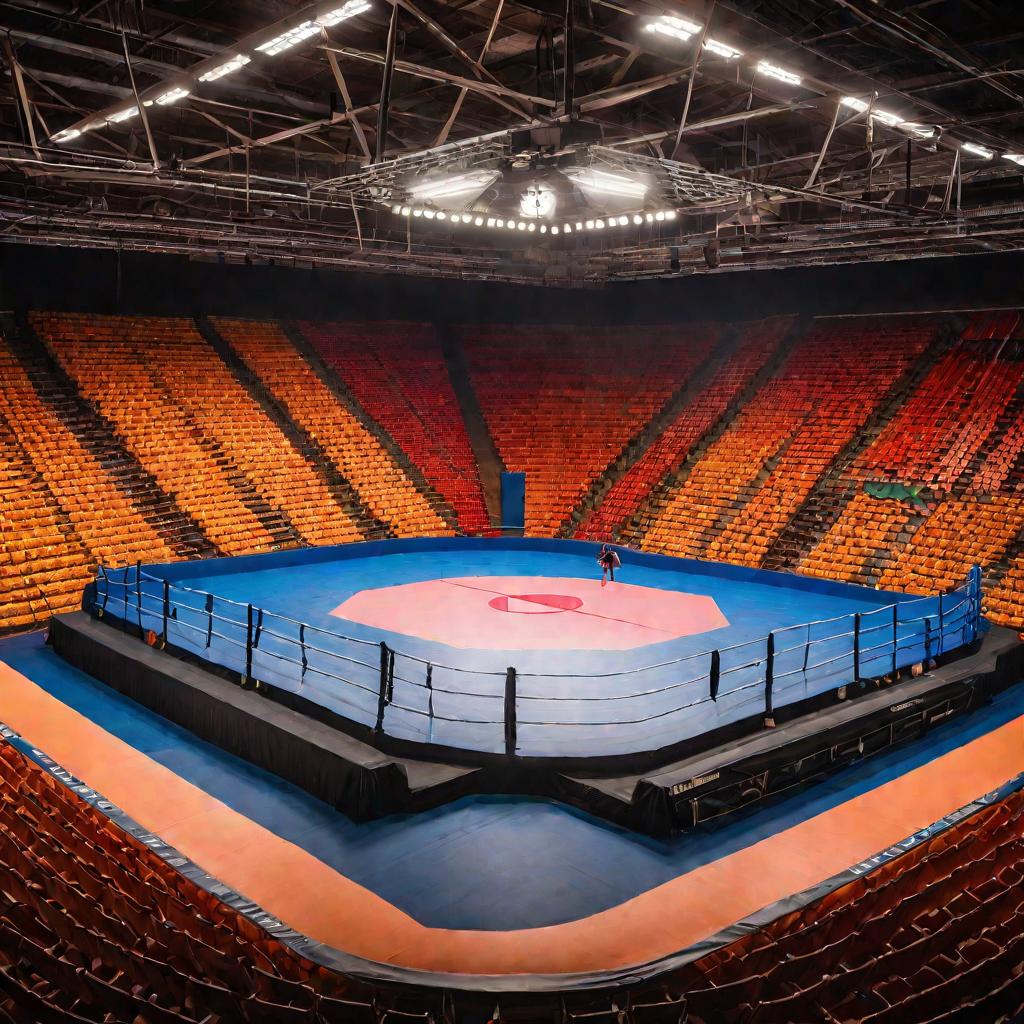 Пустой зал перед соревнованиями по борьбе
