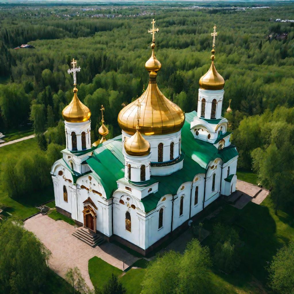 Православная церковь с золотыми куполами в солнечный весенний день