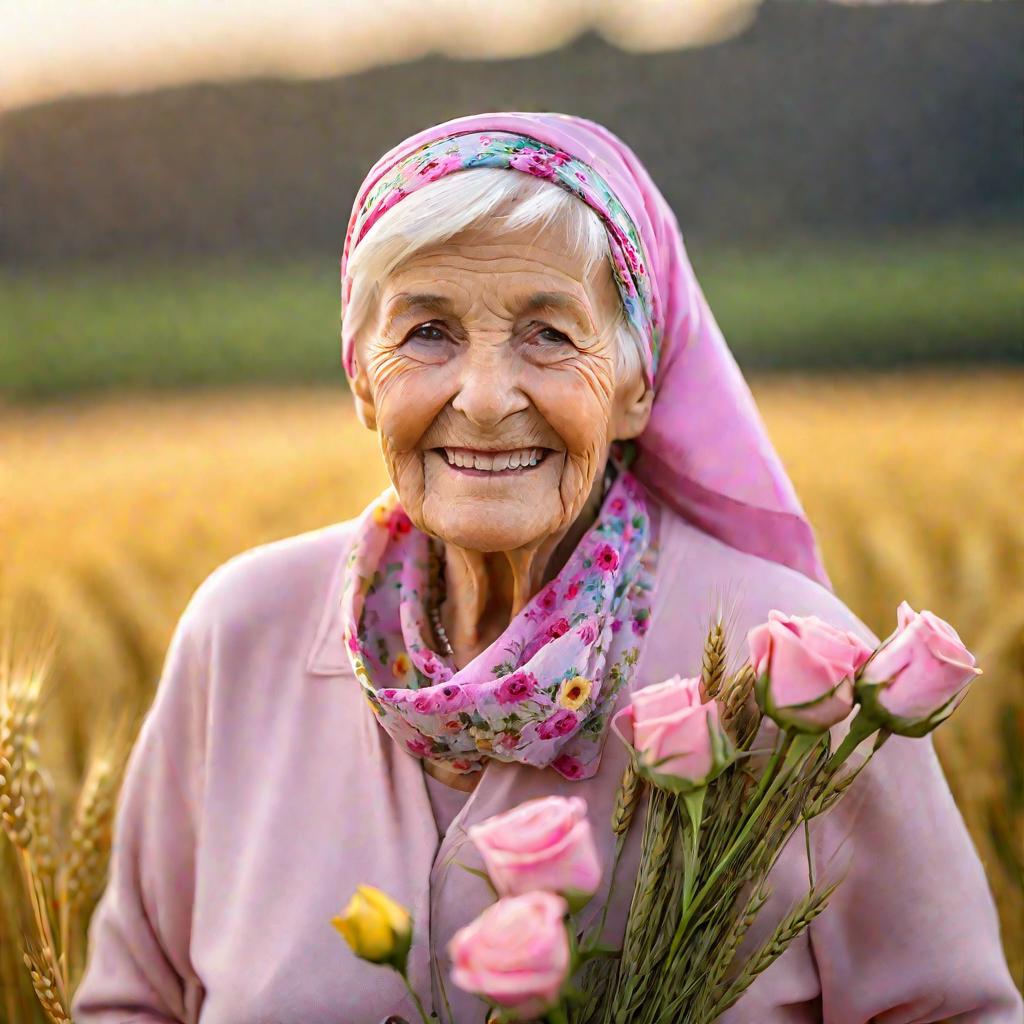 Бабушка с цветами для молодоженов