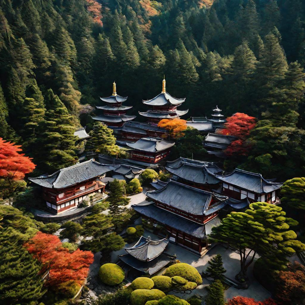 Вид сверху на дзен монастырь в горах
