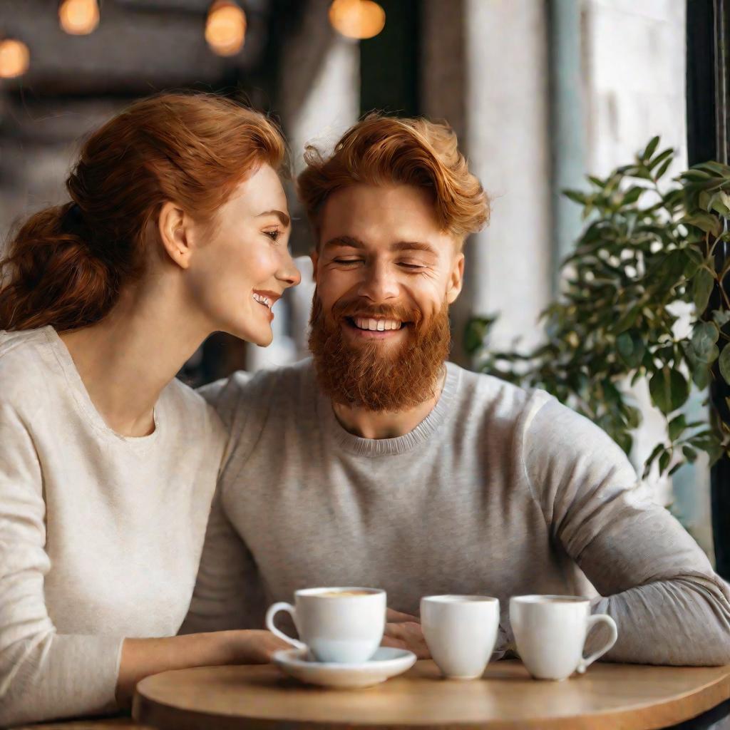 Пара смотрит друг на друга в кафе