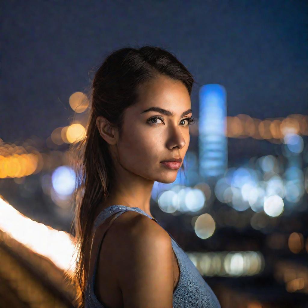 Загадочный портрет девушки на фоне ночного города