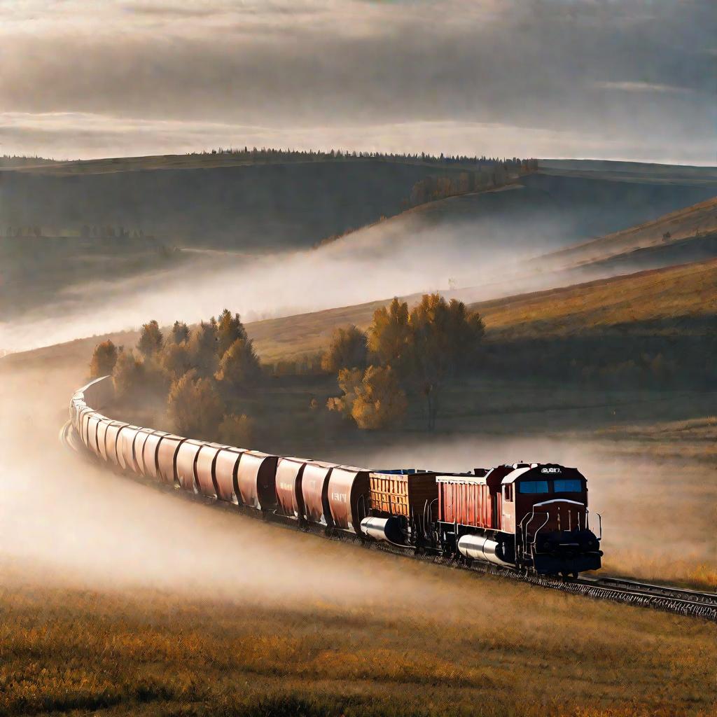 Грузовой поезд в поле