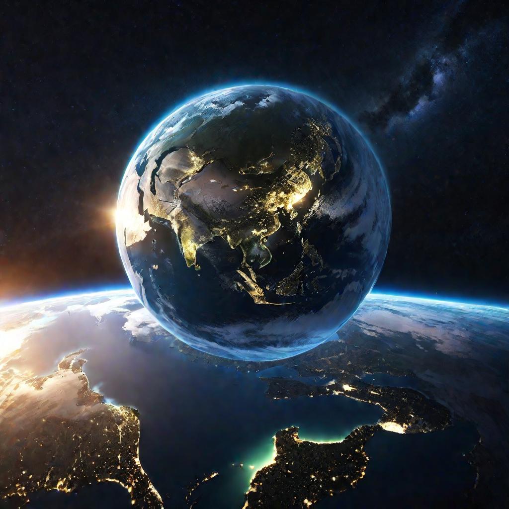 Кинематографический вид планеты Земля в космосе