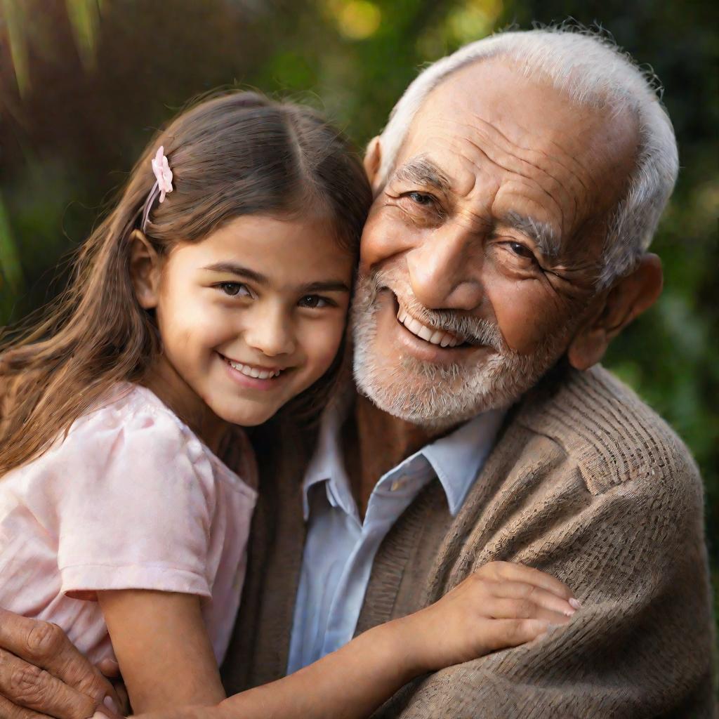 Пожилой мужчина и девочка с улыбающимися сочувствующими лицами