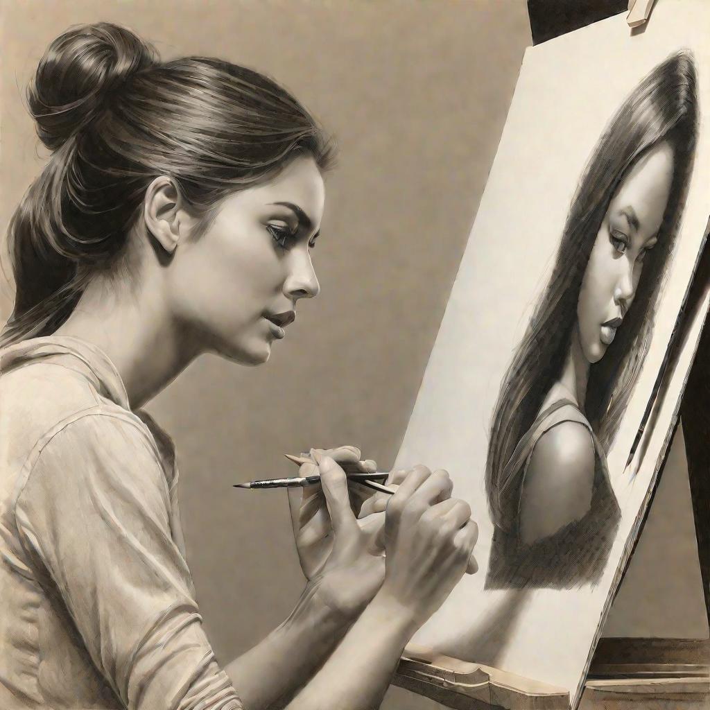 Художник рисует портрет девушки