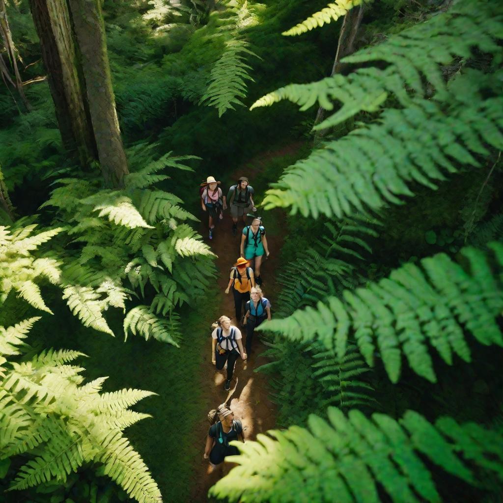 Группа друзей идет по лесу