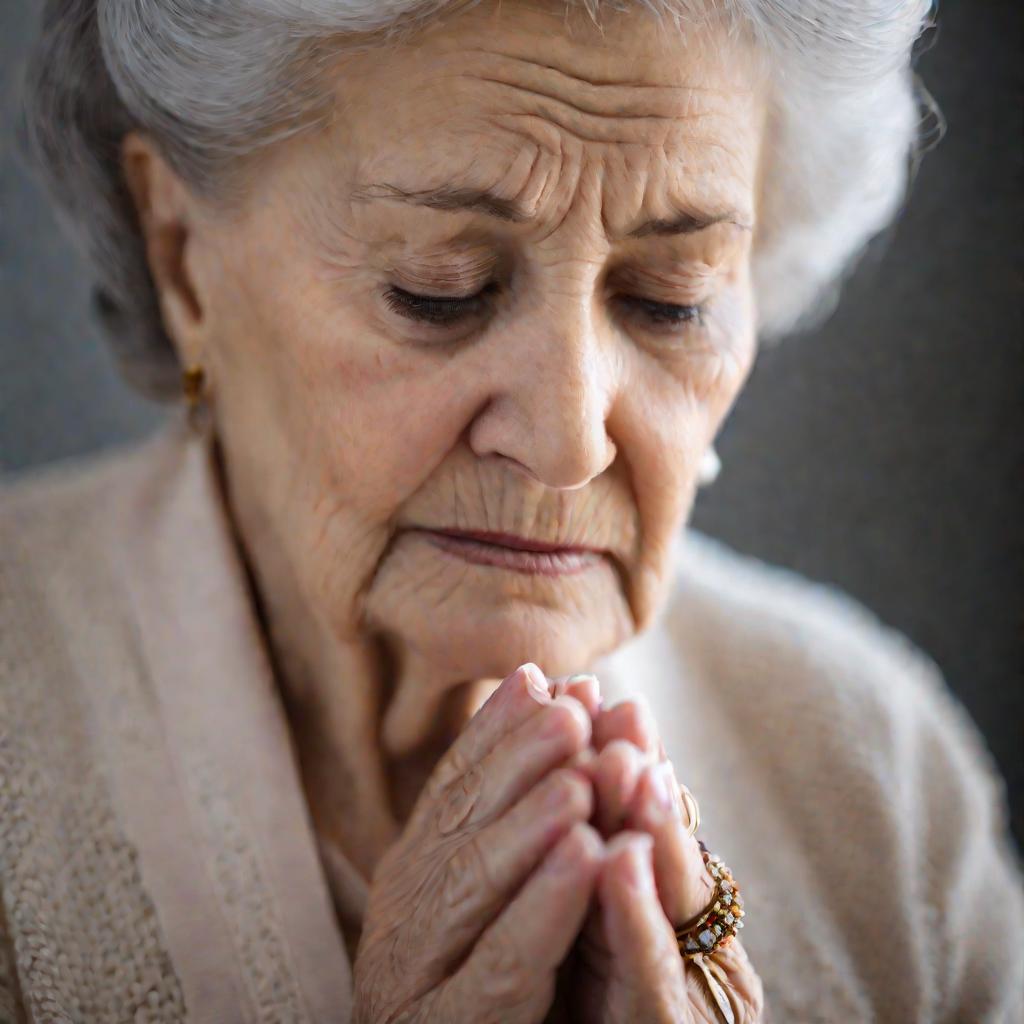 Пожилая женщина дома молится