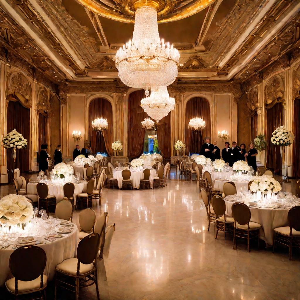 Украшенный зал для 80-летнего юбилея свадьбы
