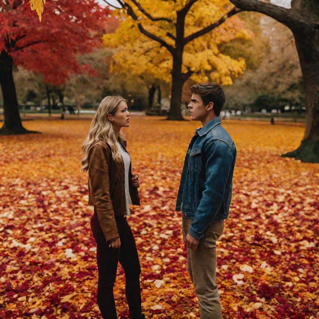 Ссорящаяся пара в парке осенью