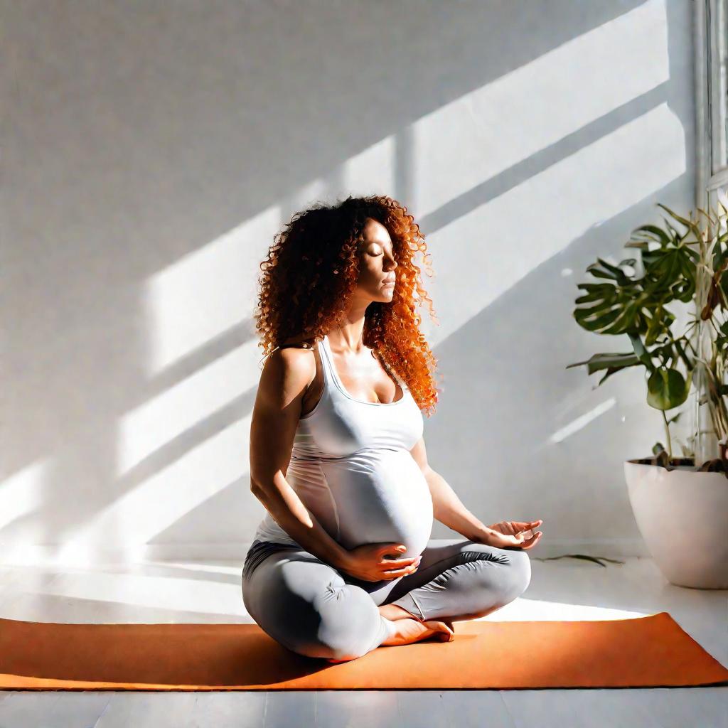 Беременная медитирует дома