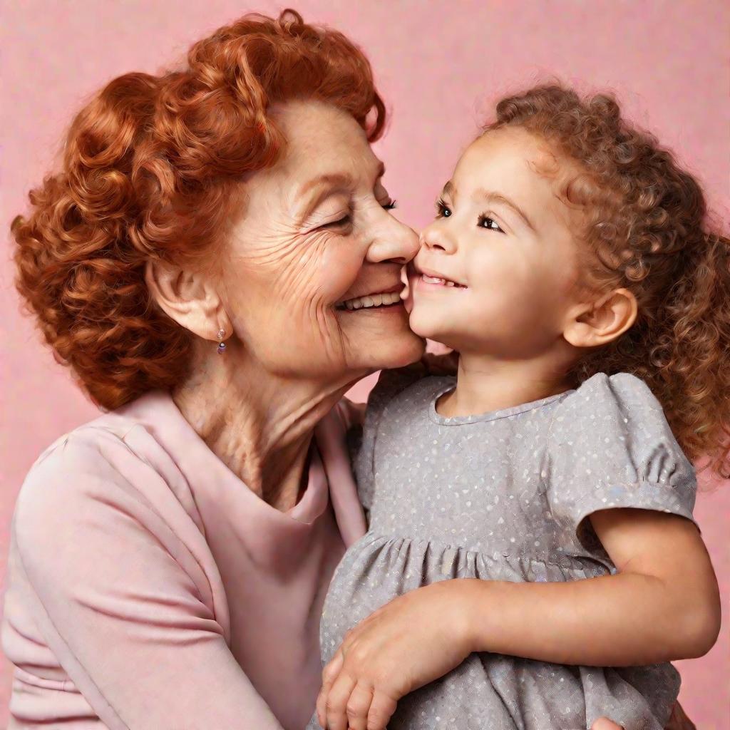 Бабушка целует внучку в лоб