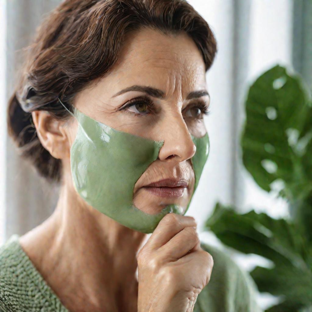 Женщина наносит зеленую маску