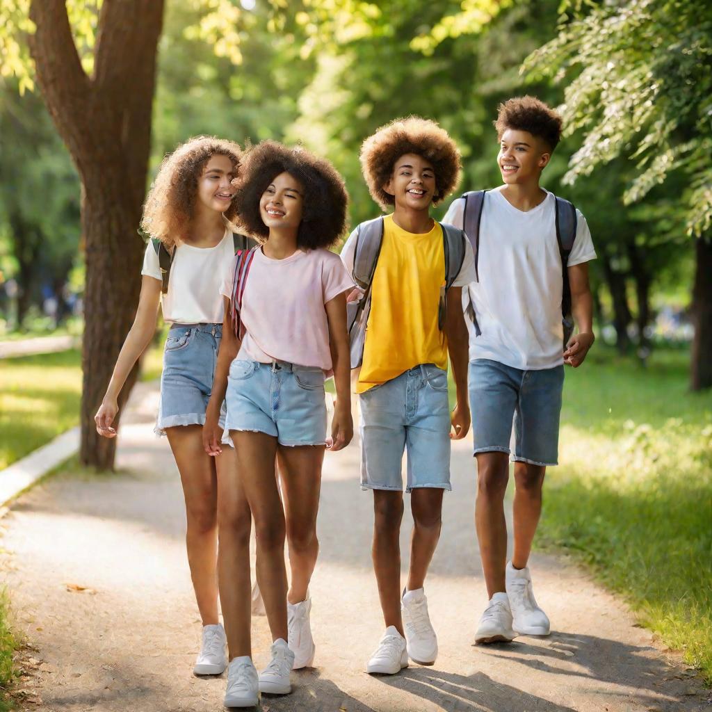 Группа подростков, общающихся в городском парке