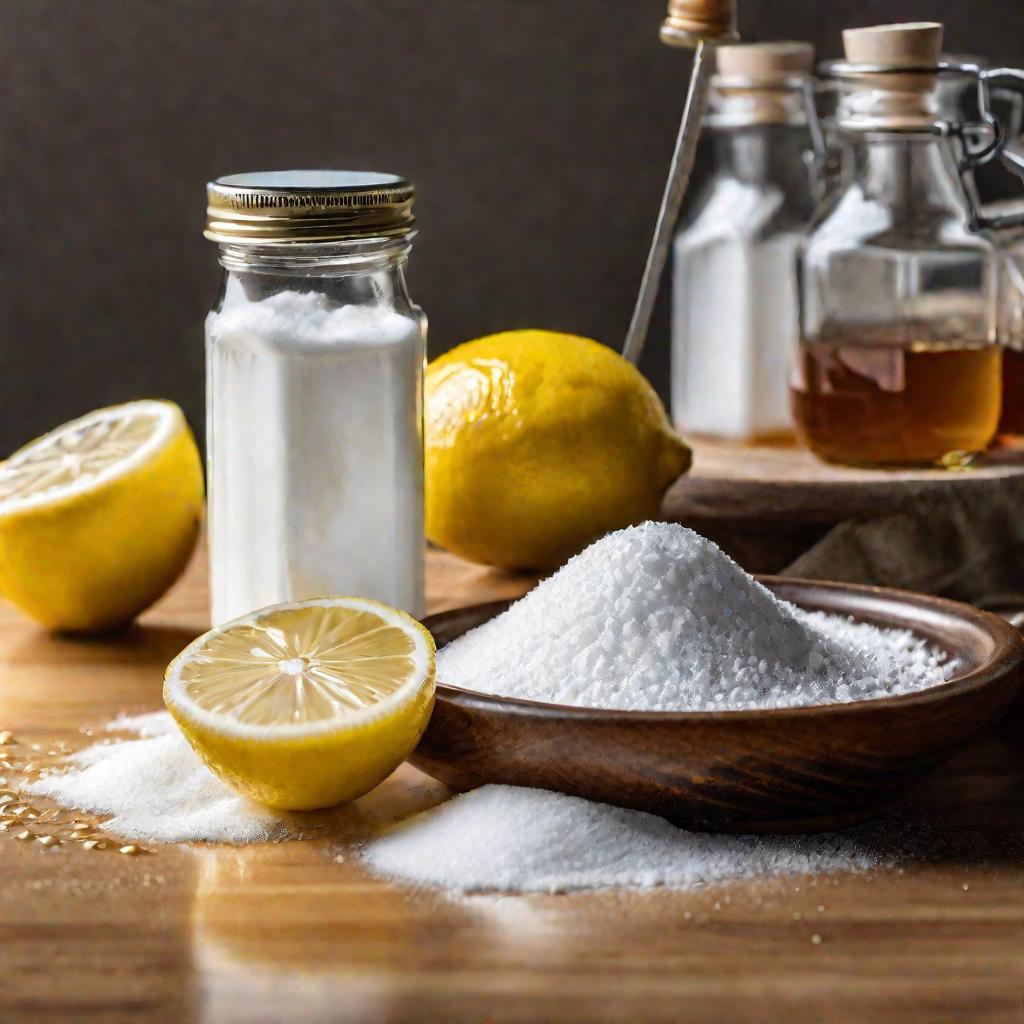 Крупным планом сода, лимон и мед на столе