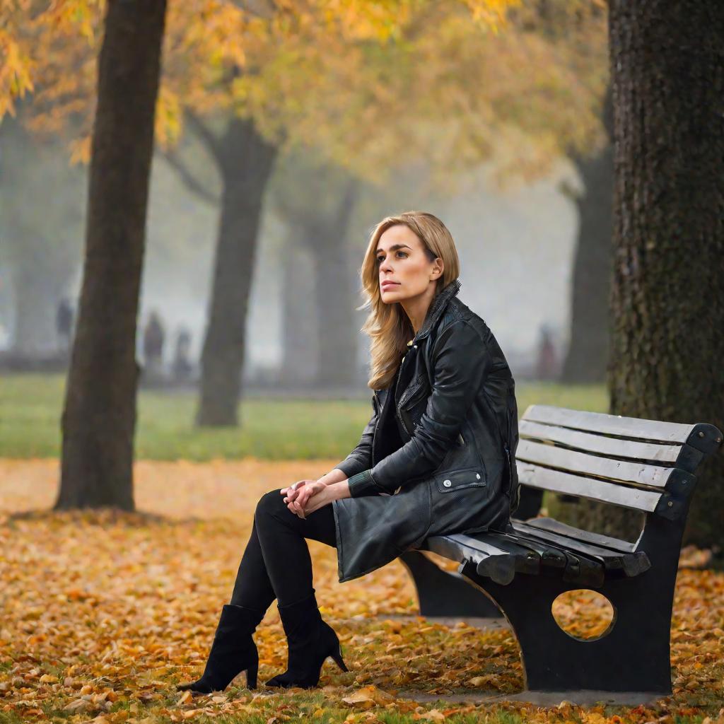 Одинокая женщина на скамейке в парке