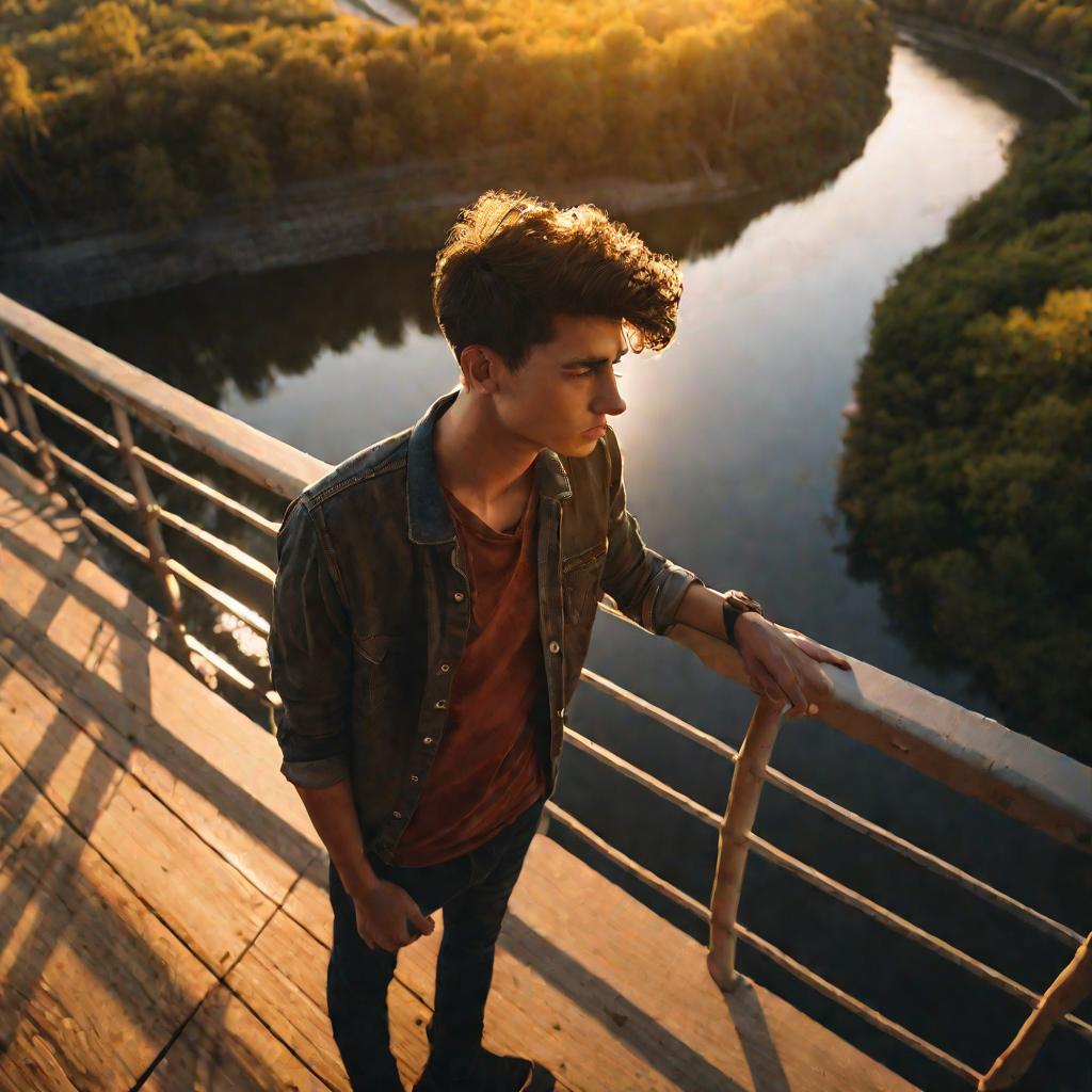 Молодой человек на мосту
