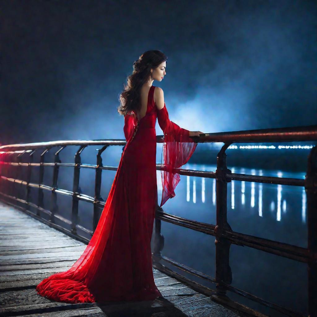 Одинокая женщина на мосту ночью