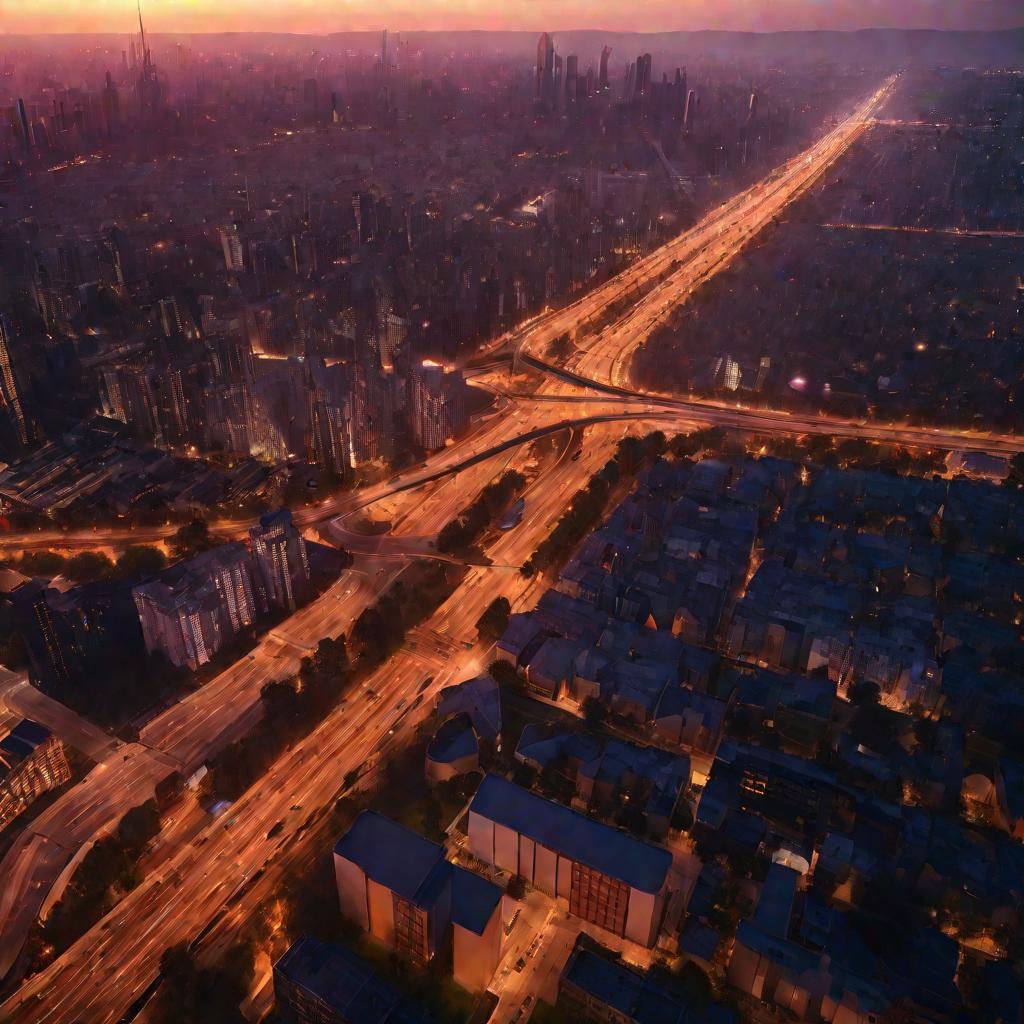 Вид на просыпающийся город на рассвете