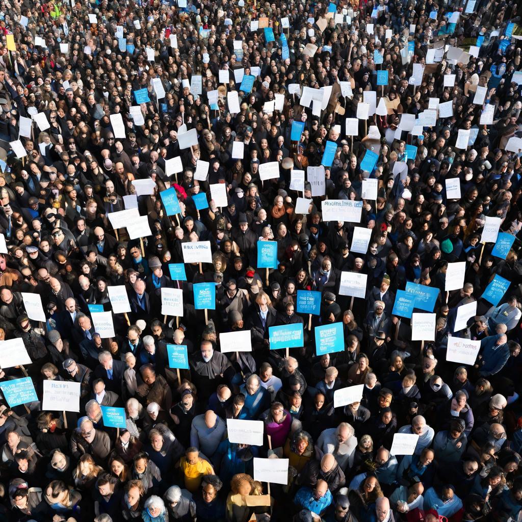 Большая разнообразная толпа людей, выступающих в единстве против расизма