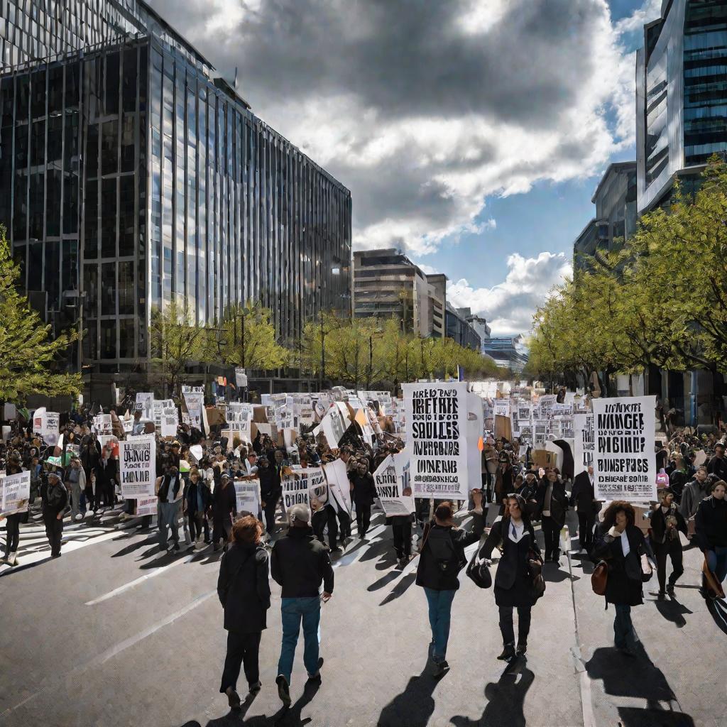 Демонстрация с плакатами против предвзятости на улице большого города