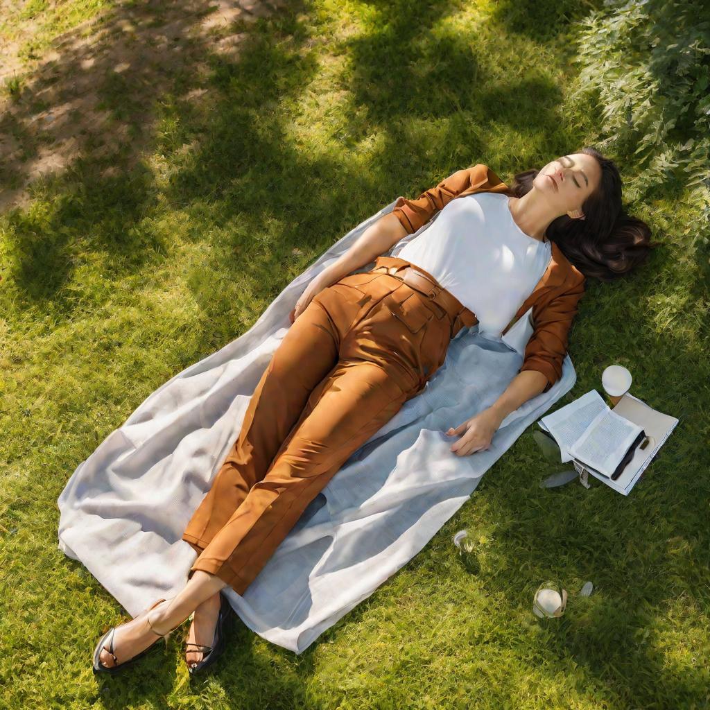 Женщина, спящая в парке в обеденный перерыв