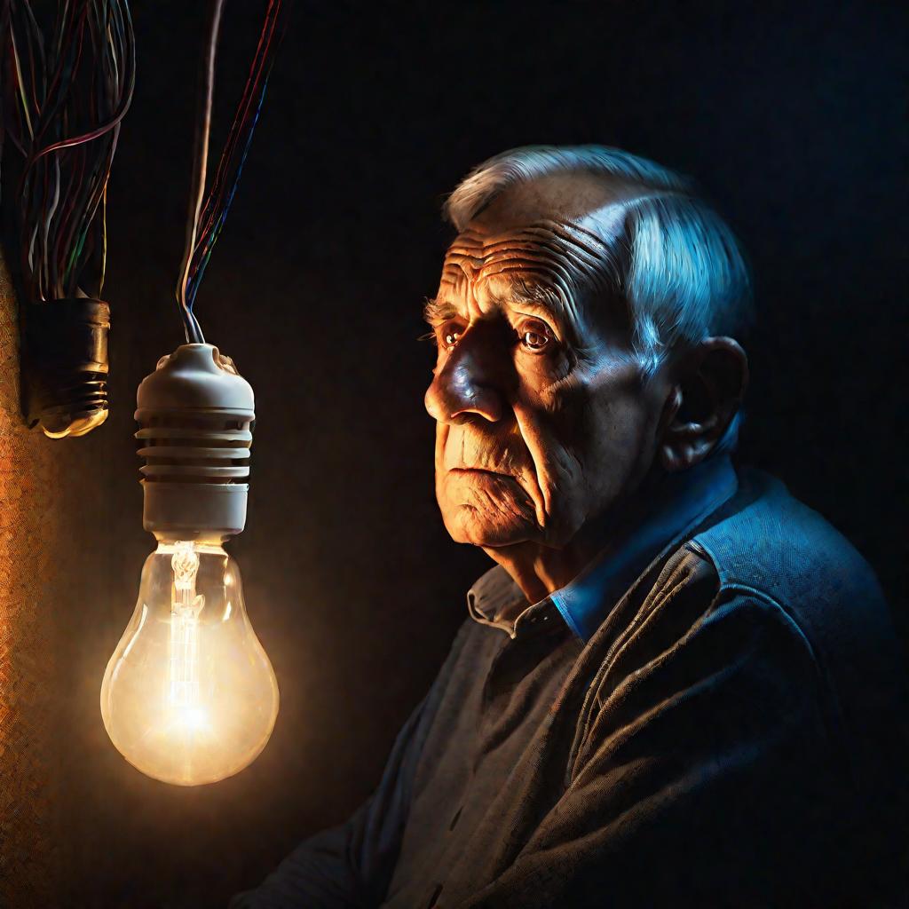 Портрет пожилого мужчины, испытывающего псевдогаллюцинации, изображение мозга