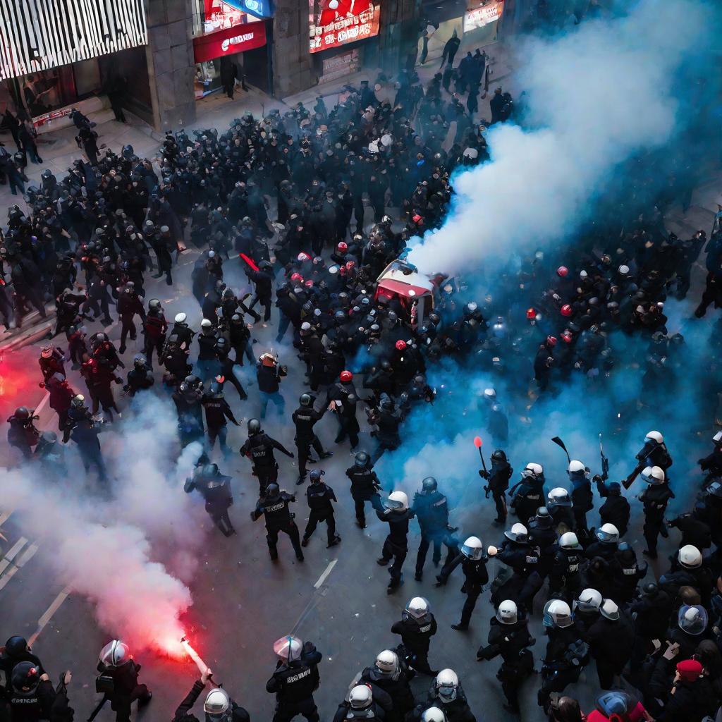 Столкновение протестующих с полицией