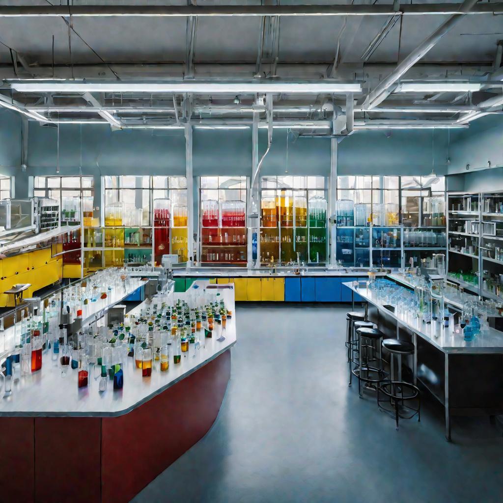 Помещение химической лаборатории, оборудование, ученый-химик