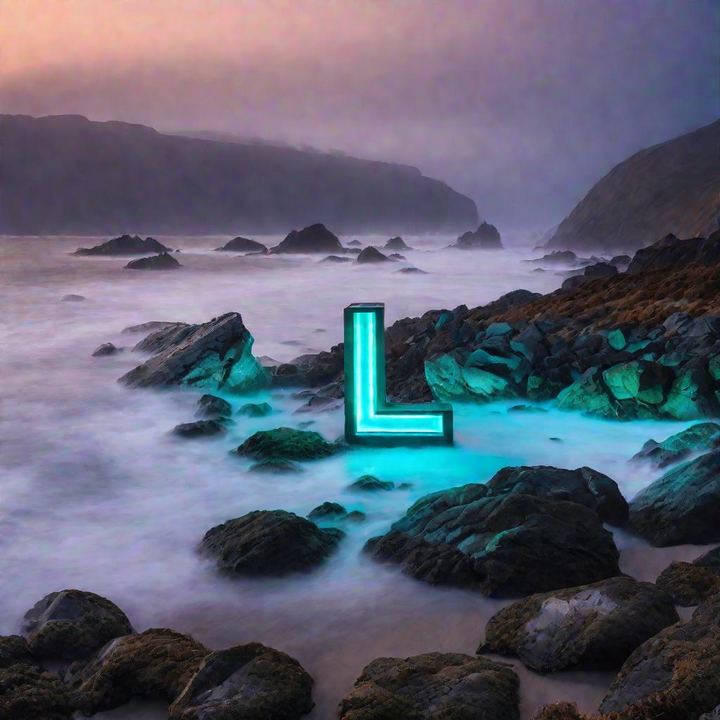 Скульптура буквы Л на берегу моря