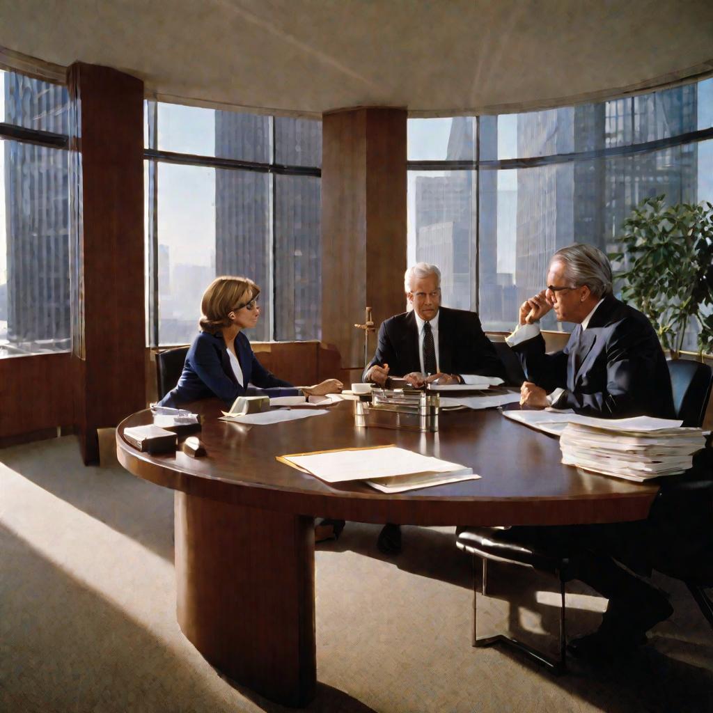Широкий кадр большого круглого стола в переговорной комнате