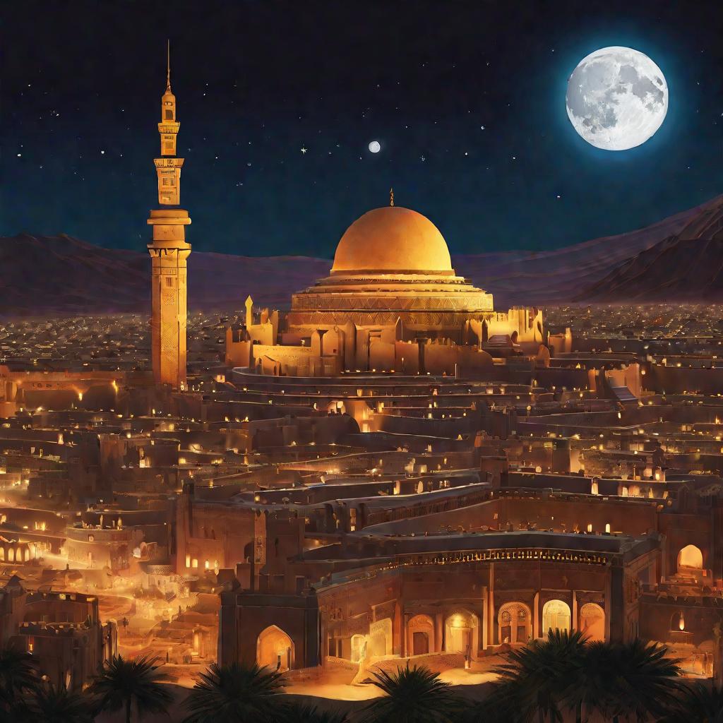 Ночной вид древнего города в пустыне
