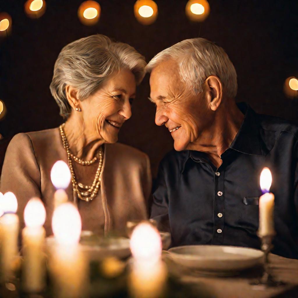 Пожилая пара за ужином при свечах
