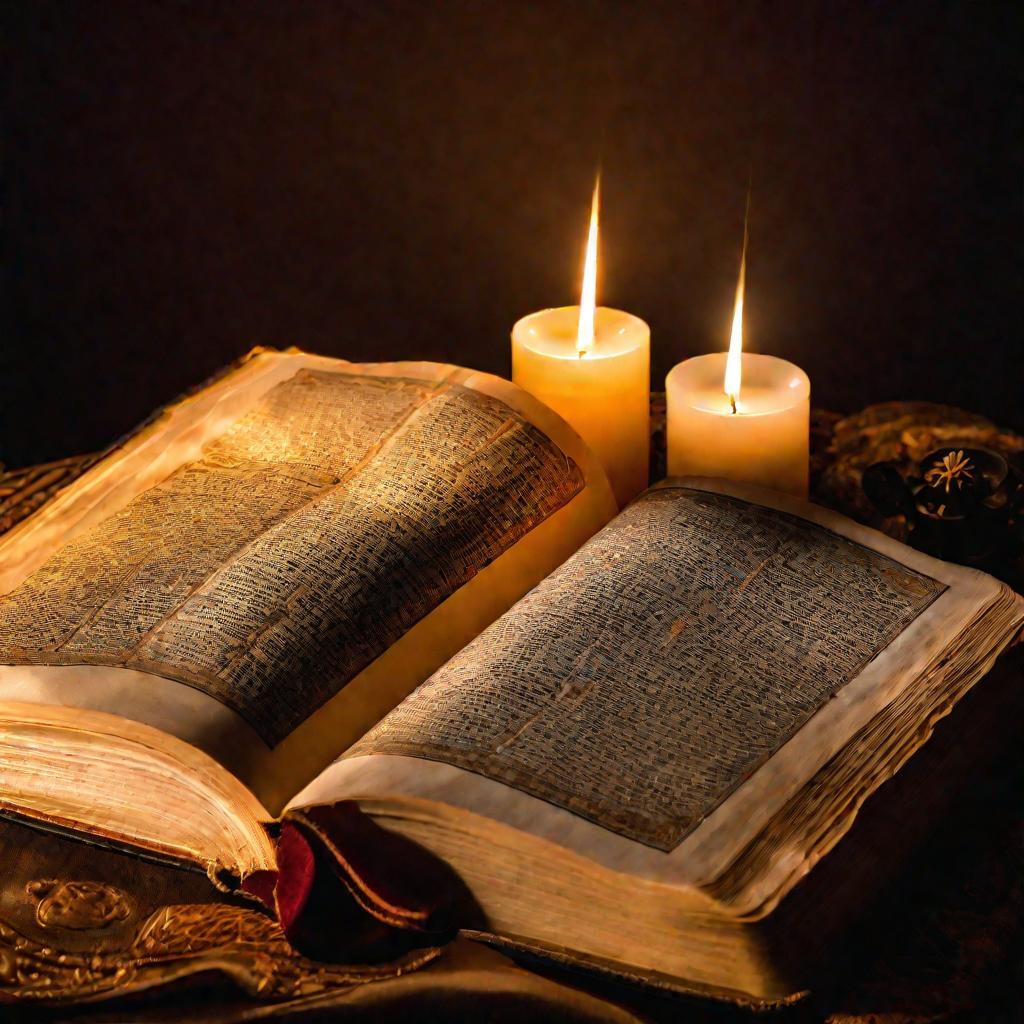 Старая Библия при свечах