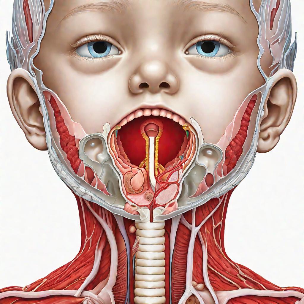 Схема анатомии горла ребенка с воспаленными миндалинами