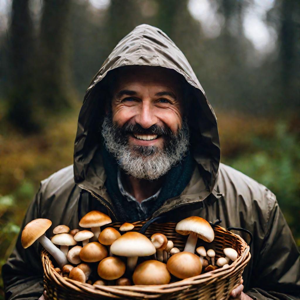 Мужчина с корзиной грибов