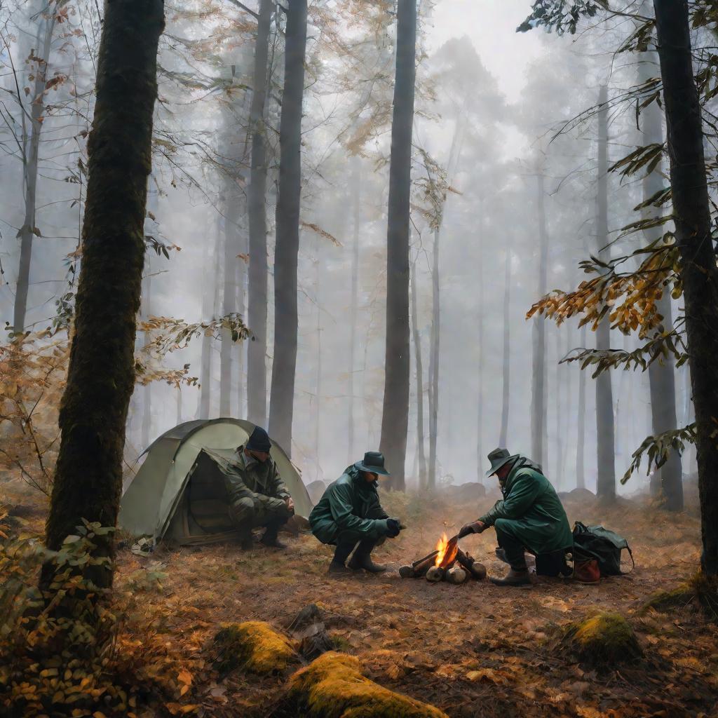 Лагерь грибников в лесу