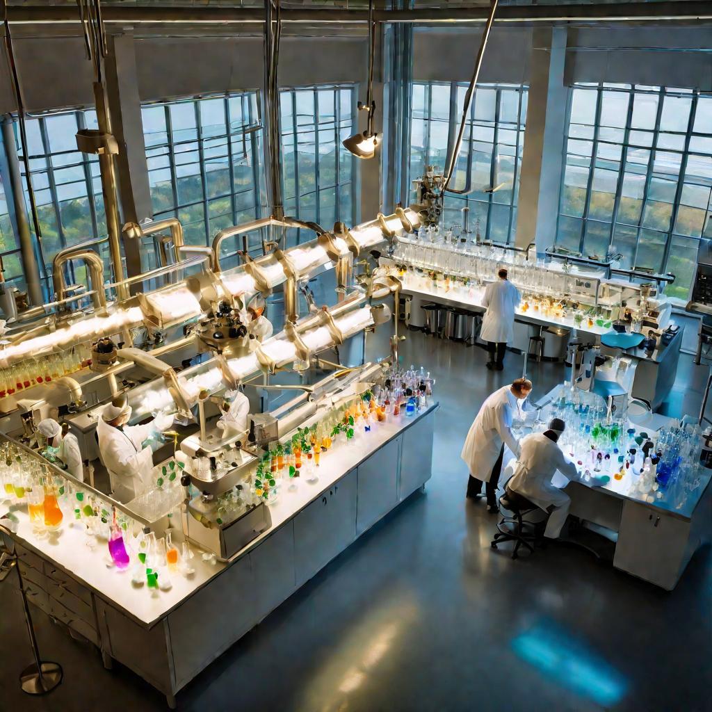 Лаборатория органической химии с колбами