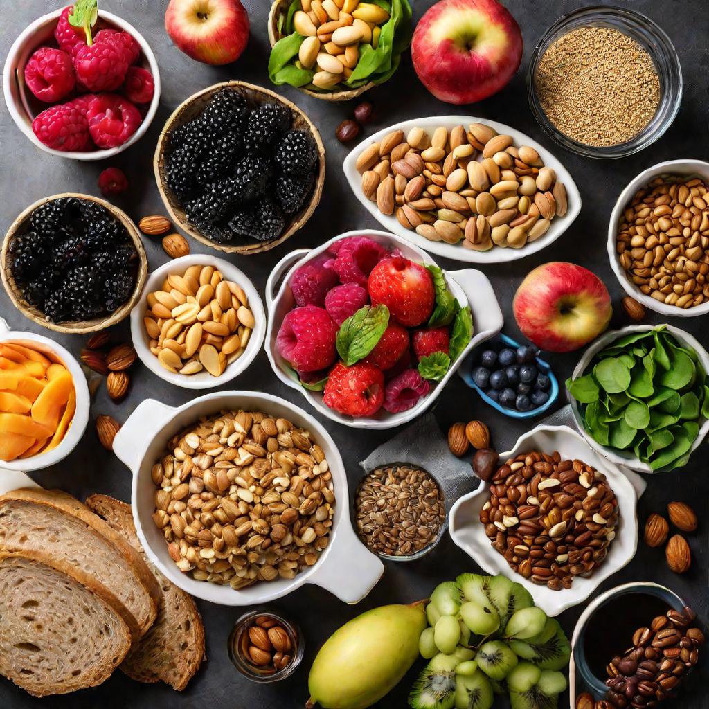 Стол, полный разнообразных полезных блюд для диеты при гестационном диабете