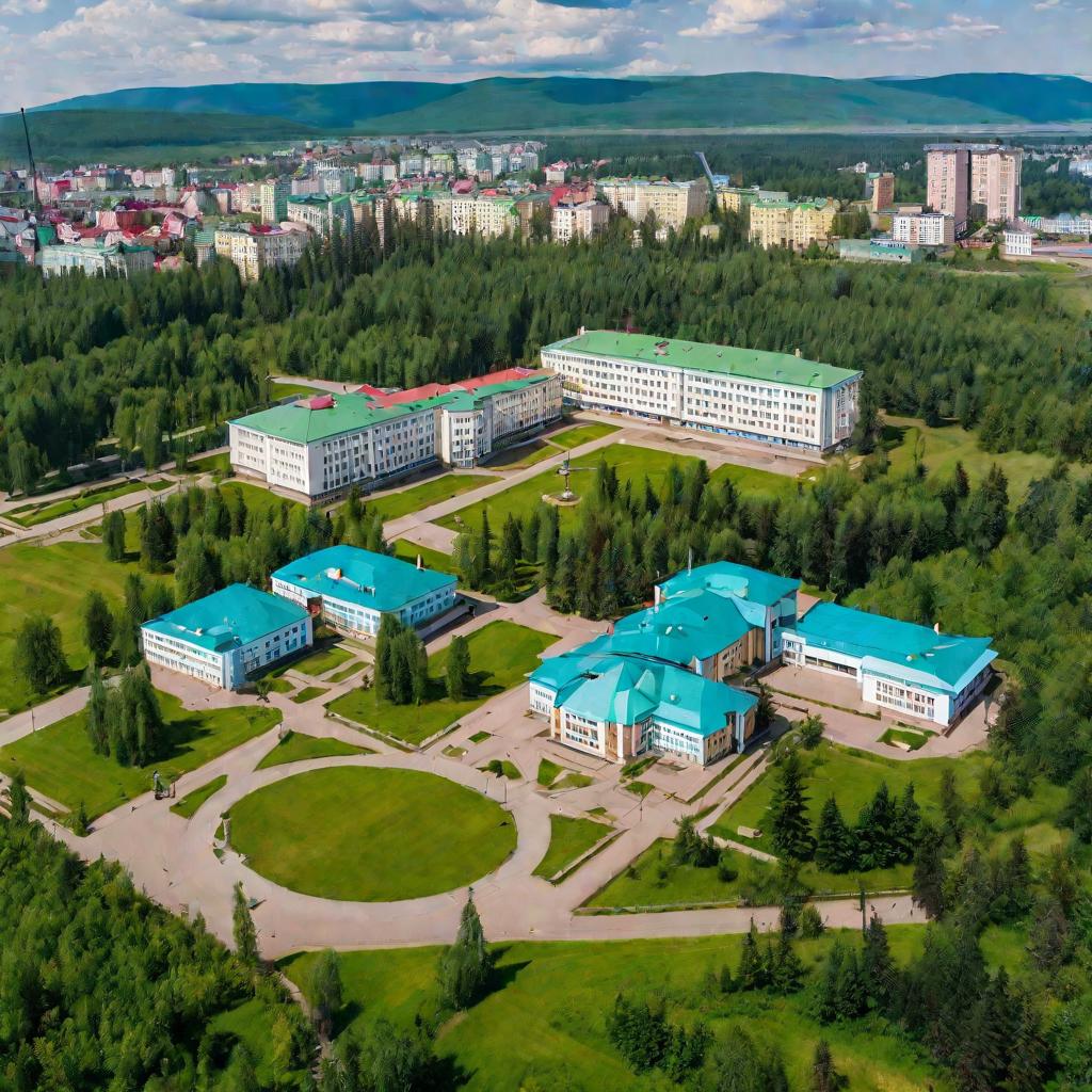 Вид сверху на кампус Иркутского гидрометеорологического техникума в солнечный летний день