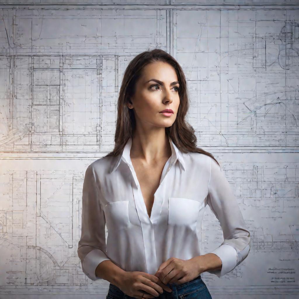 Женщина-архитектор рядом с чертежами