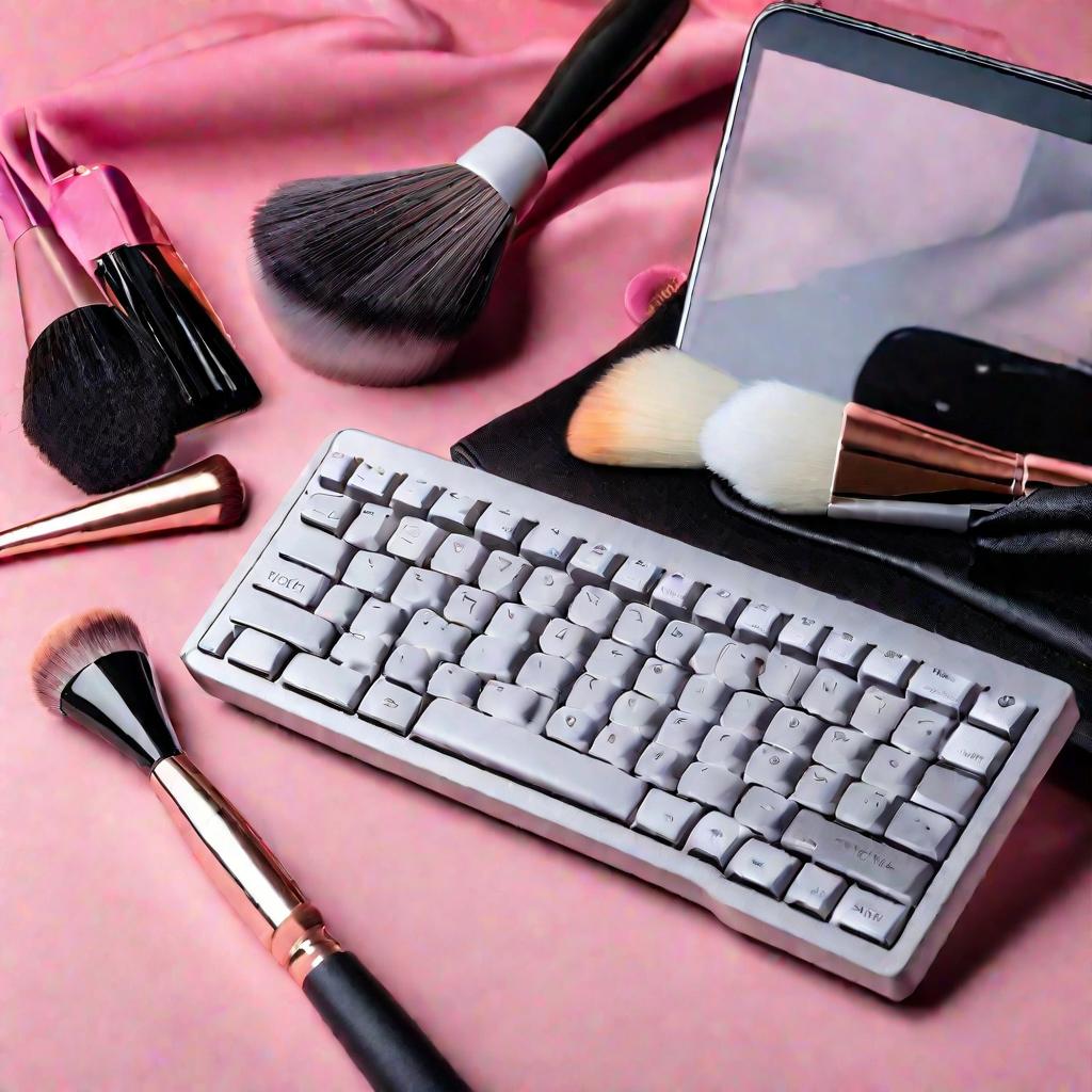 Клавиатура, стетоскоп и кисти для макияжа