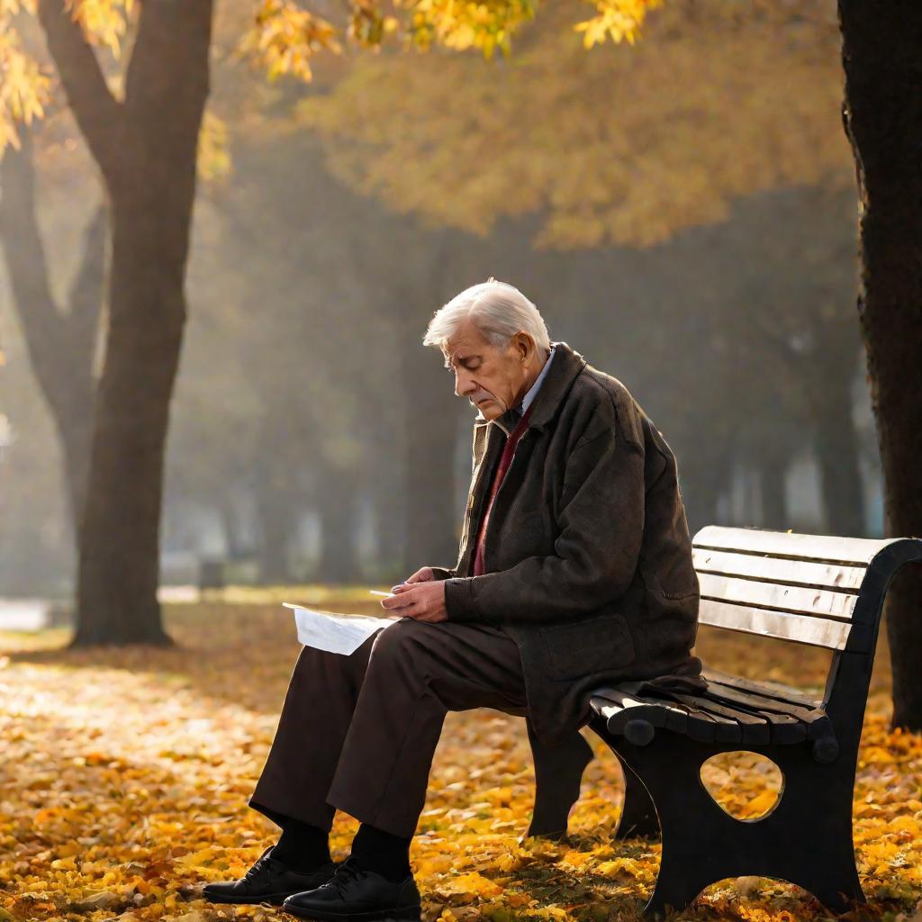 Пожилой мужчина с хроническим кандидозом в парке осенью