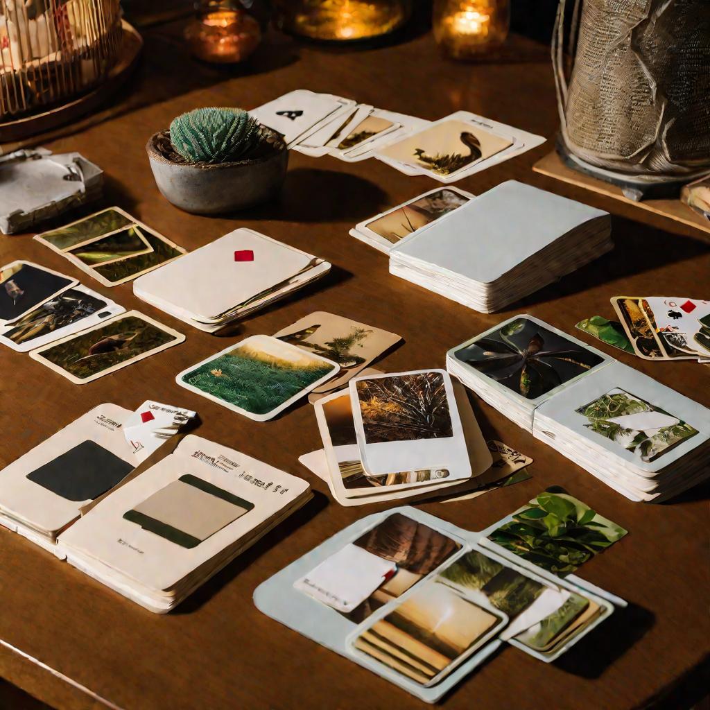 Группы карточек с изображениями на столе