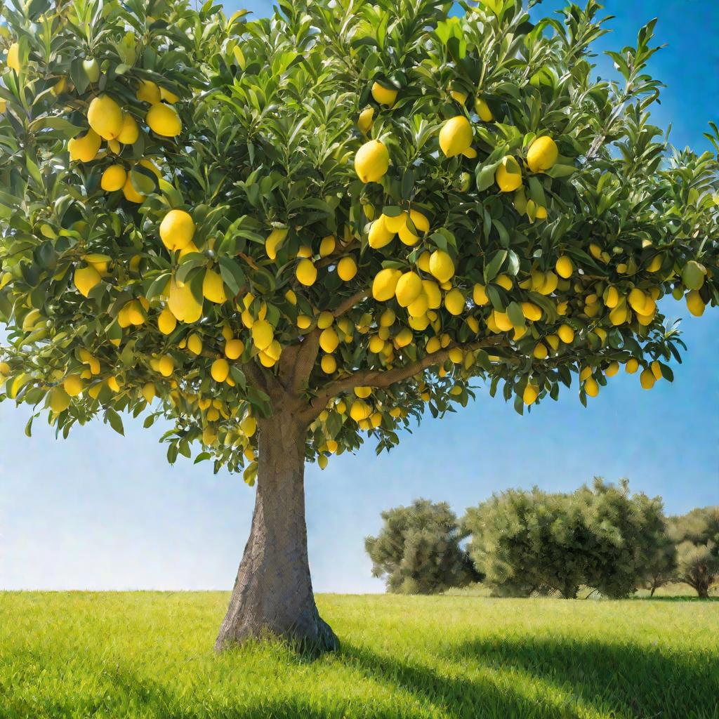 Зрелое лимонное дерево летом