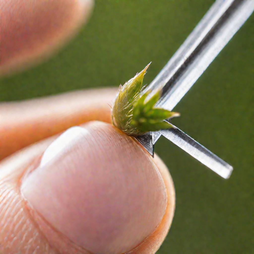 Маленький колючий шип растения засел в кончике пальца