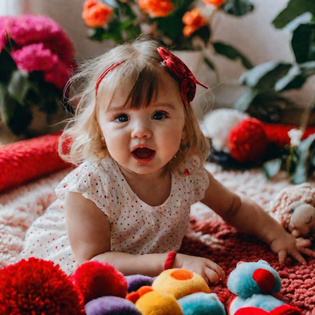 Яркий близкий портрет ребенка с повторной розеолой и красными пятнами на шее и руках