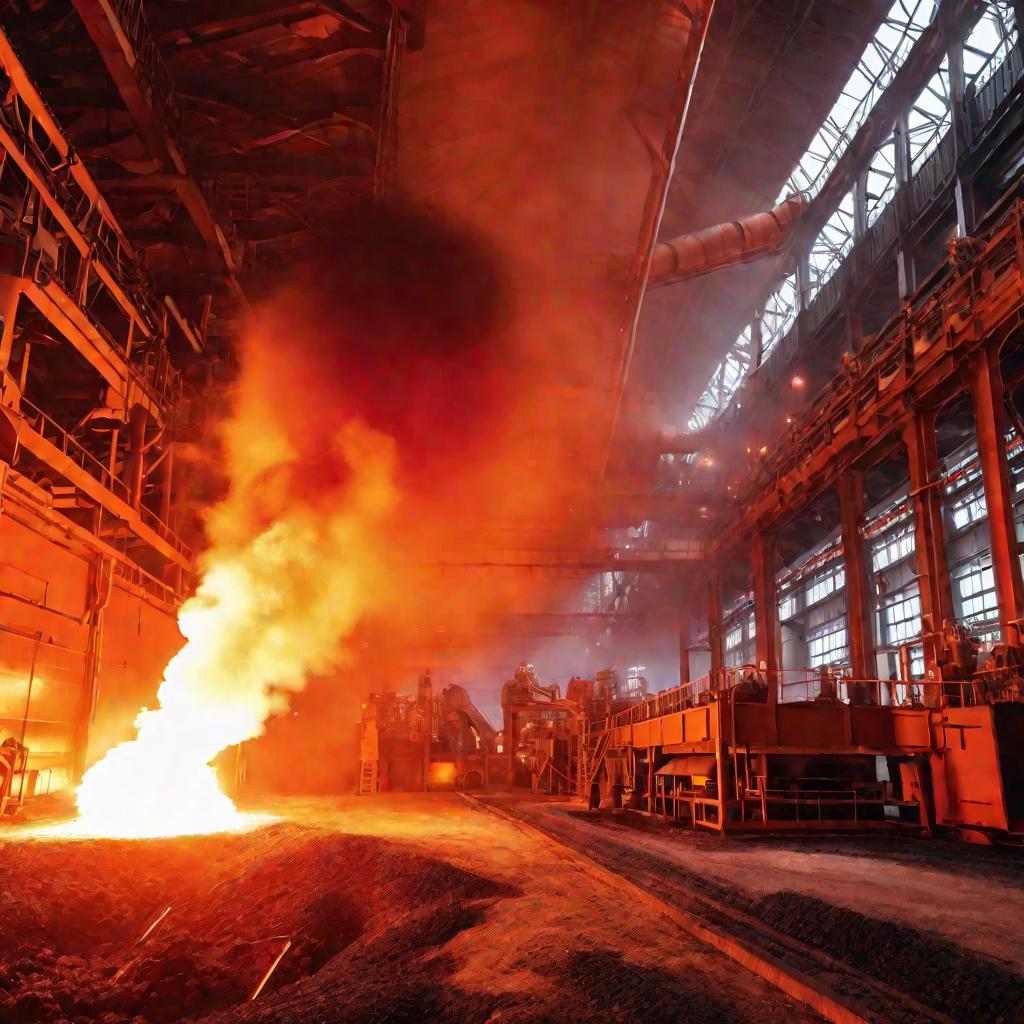 Пламя в процессе выплавки железной руды на металлургическом заводе